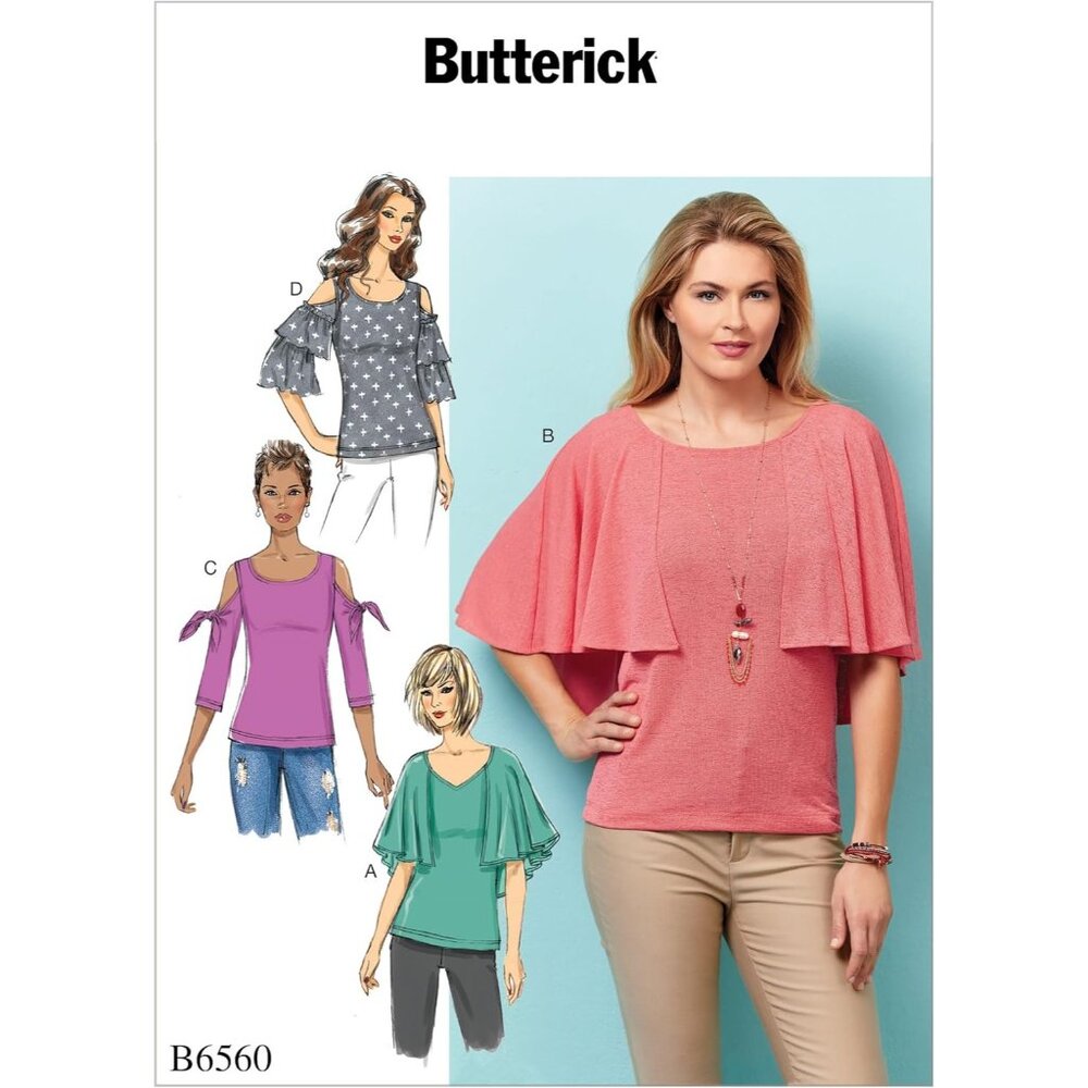 Butterick Sewing‎ Pattern B6560 Cold Shoulder Ruffled Sleeve Misses Top Sz 6-14